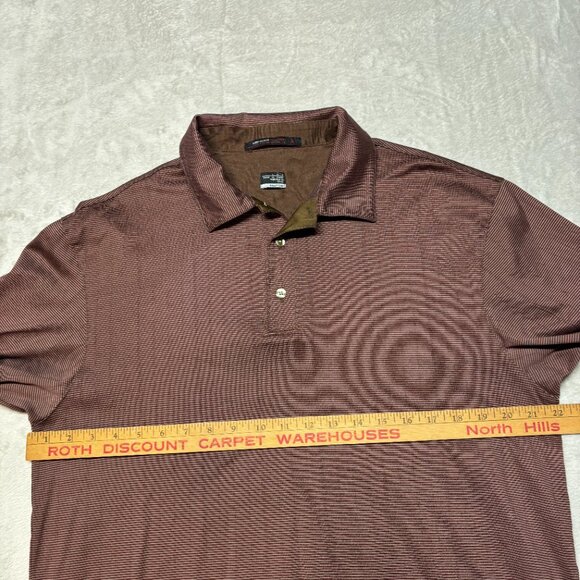 Nike Tiger Woods Collection Polo Shirt Mens L Dri Fit Golf Striped Brown Red TW - Picture 7 of 8